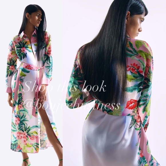 ZARA Tropical Print Shirt Dress - Picture 3 of 4